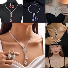 欧美奢华水滴宝石吊坠女士首饰 婚礼礼服项链耳环配饰跨境