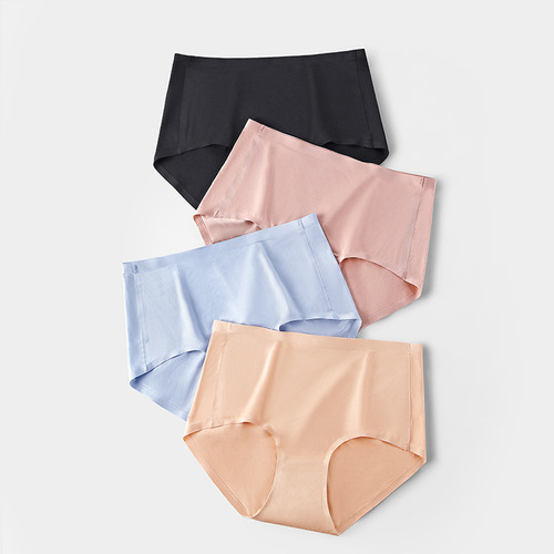 Large size high waist seamless one piece women's briefs plus fat plus size ice silk breathable pure cotton antibacterial crotch underwear for women