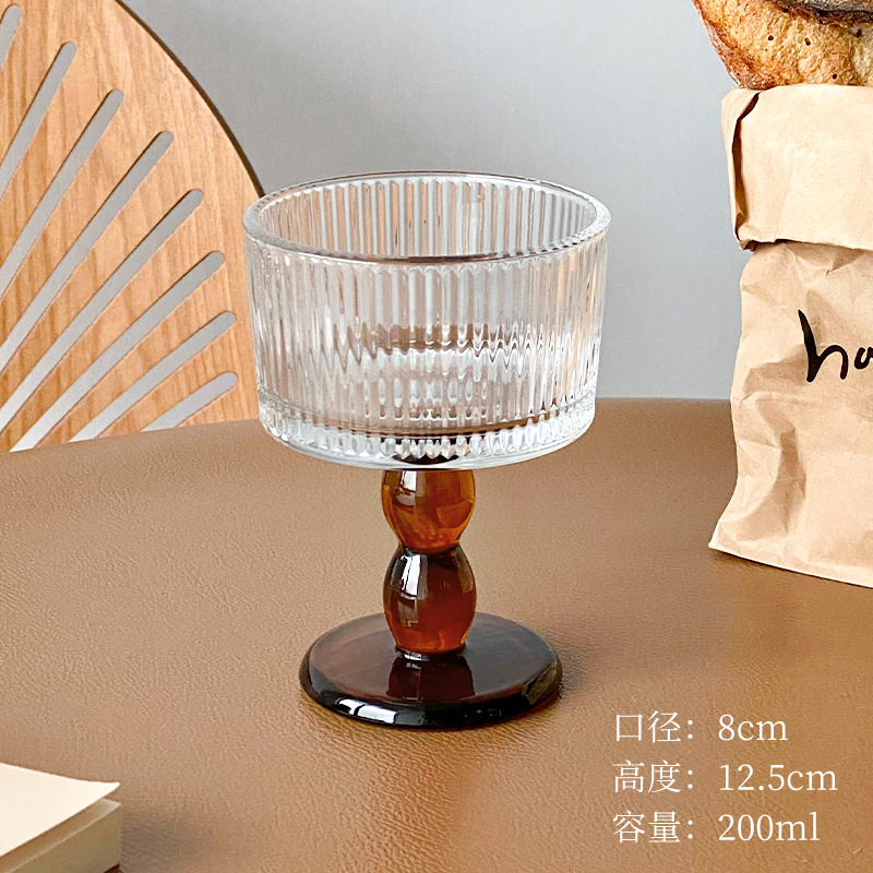 Retro medieval en relieve taza de helado de vidrio de pie alto taza de postre helado tazón de yogur tazón de desayuno nicho sensación de atmósfera