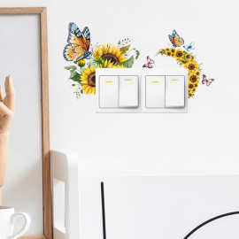 新款 MK1243 彩绘花朵向日葵蝴蝶开关贴客厅玄关家居美化墙贴