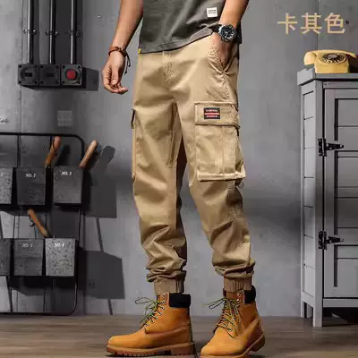 美式复古工装裤子男夏季薄款宽松直筒男士休闲裤阔腿束脚哈伦裤男