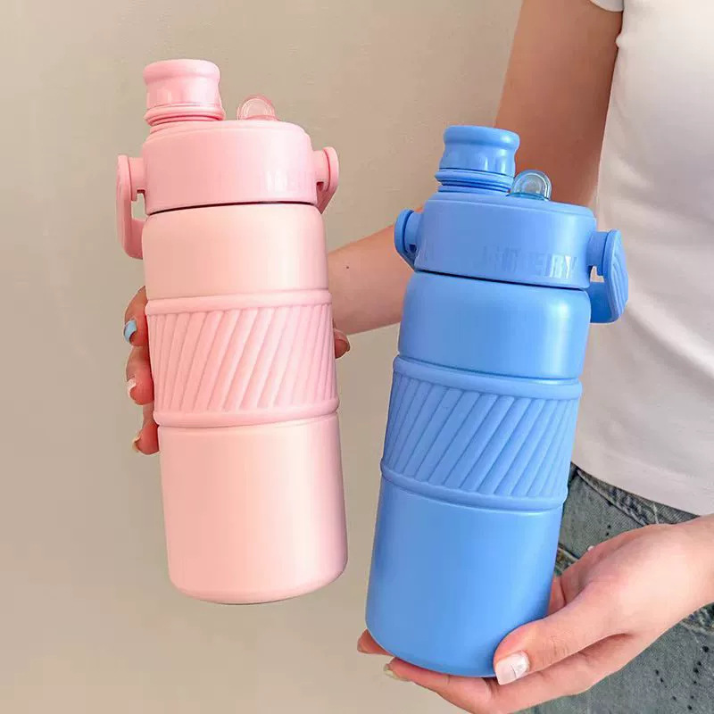 Cross-Border 304 Stainless Steel Insulated Large-Capacity Sports Buckle Space Bottle Portable Outdoor Direct Drinking Straw Dual-Use Cup