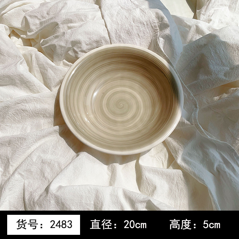8英寸浅黄色釉下彩植物花卉图案北欧风格汤盘陶瓷餐具 8英寸汤B&|undefined