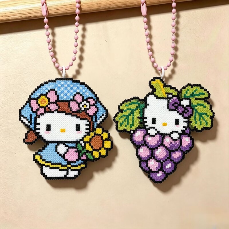 Cute cartoon KT pixel pendant, imitation bead finished product, acrylic keychain, student backpack pendant, gift for best friends