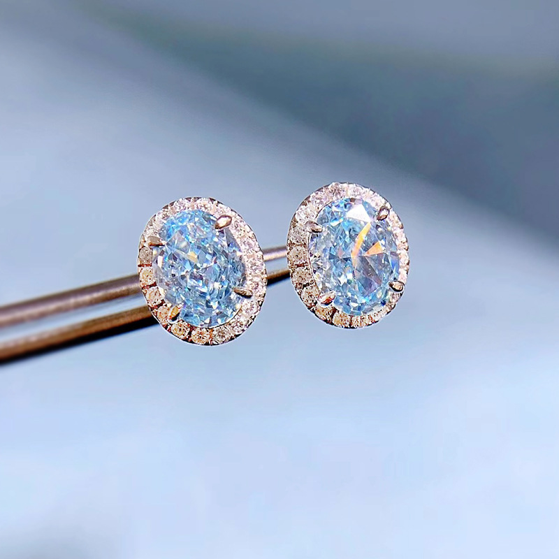 Oval Pattern Women'S Gender 1 Pair 925 Sterling Silver High Carbon Diamond Oval Ear Studs