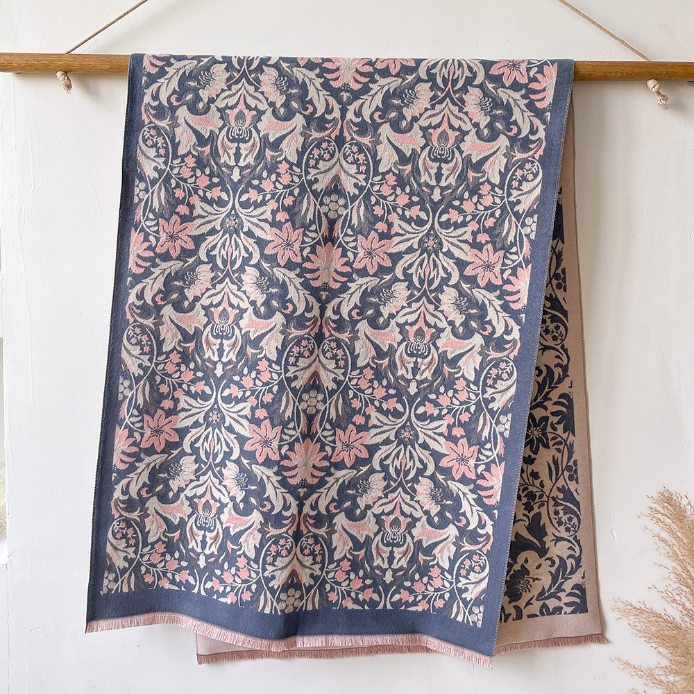 Comercio exterior nuevo estampado floral moda barba corta sala con aire acondicionado chal Cachemira-como Otoño e invierno cálido borla bufanda para las mujeres
