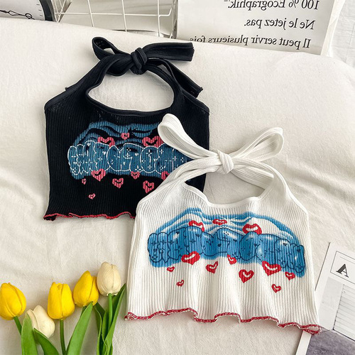Summer Girls' Tank Top Strappy Baby Trendy Kids Personality Hip Brand Korean Version Heart Necklace Off-the-Shoulder Tank Top with Outerwear
