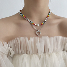 甜酷彩色串珠笑脸叠戴项链女 ins潮嘻哈亚克力锁骨链 百搭卫衣链