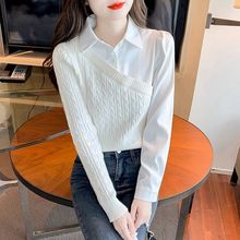 2024年休闲百搭秋装长袖衬衫女小个子拼接针织假两件上衣女小香风