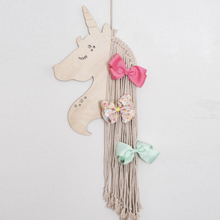 Ins Nordic Style Wooden Unicorn Children's Hairpin Hair Accessories Storage Belt Princess Hair Band Storage Finishing Pendant