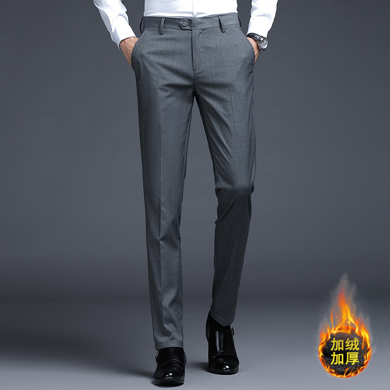 Autumn and Winter New Fleece-lined Business Casual Pants Men's Pants Men's Non-ironing Stretch Straight Pants Mid-waist All-match