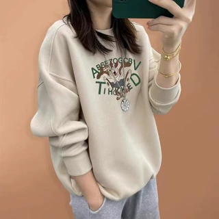 秋冬新款卫衣女加绒加厚印花宽松圆领显瘦上衣女