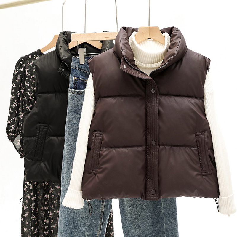 Foreign Trade Cross-border Down and Cotton-padded Jacket Vest Women's Outer Wearing Cotton-padded Jacket Short Autumn and Winter Slim-fit Sleeveless Jacket Vest Trendy