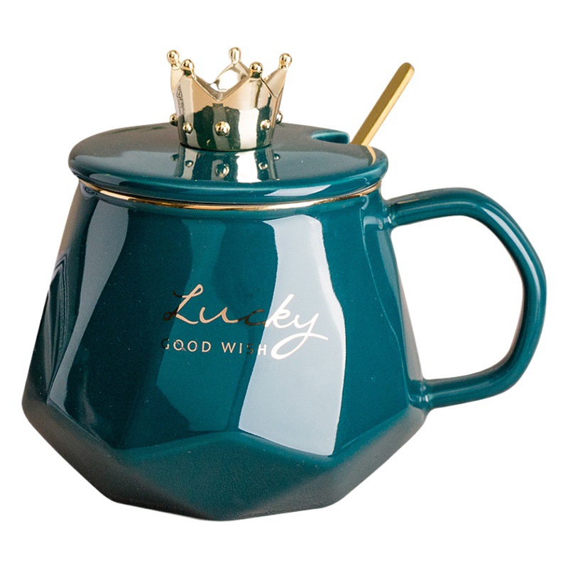 Taza de cerámica creativa con tapa cuchara pareja agua tendencia personalidad Oficina hombres y mujeres del hogar café taza té