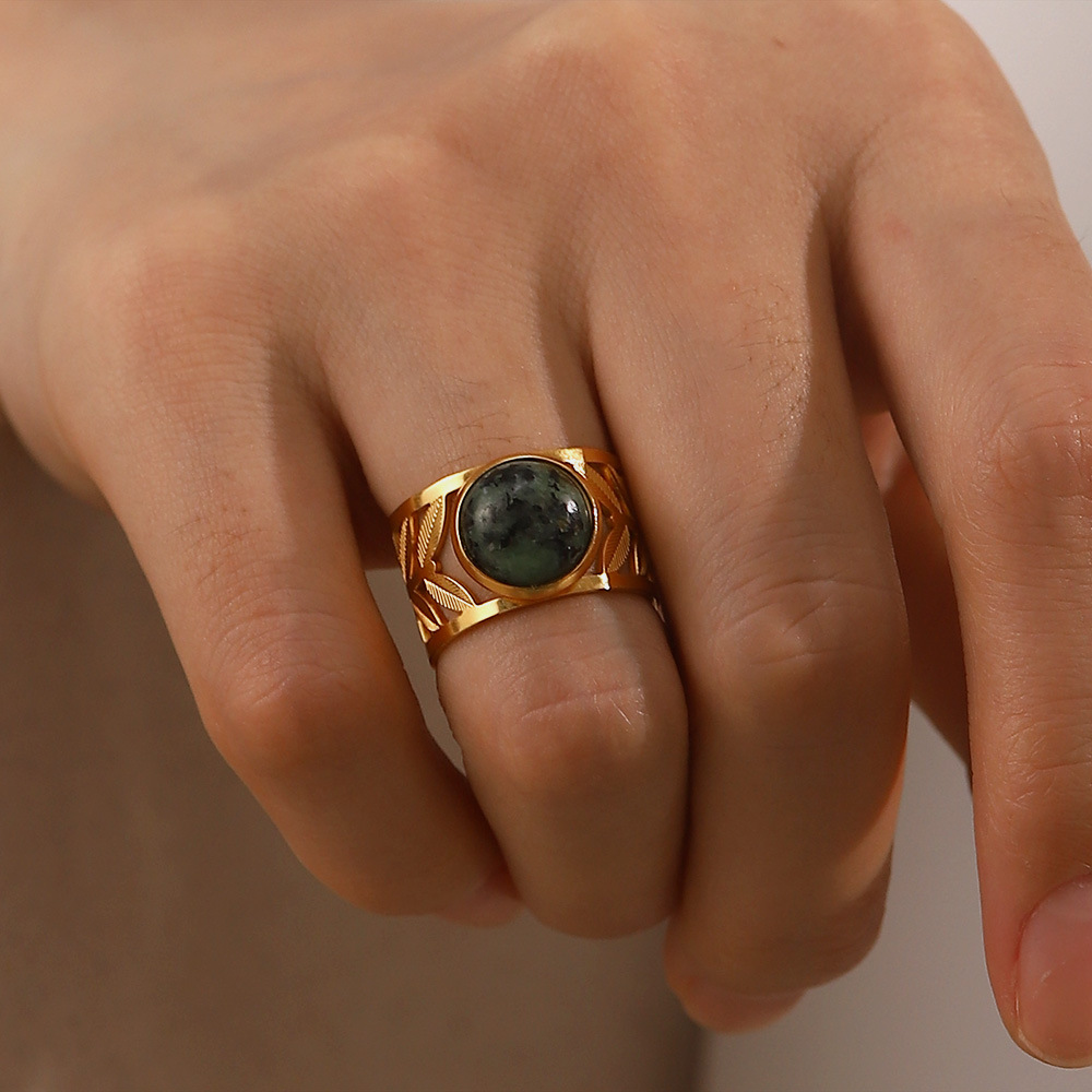 Retro Geometric Leaf Stainless Steel Open Ring
