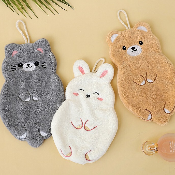 Cross-Border Supply Cute Cartoon Household Kitchen Hand Towel Hanging Oversized Animal Absorbent Quick-Drying Cute Towel