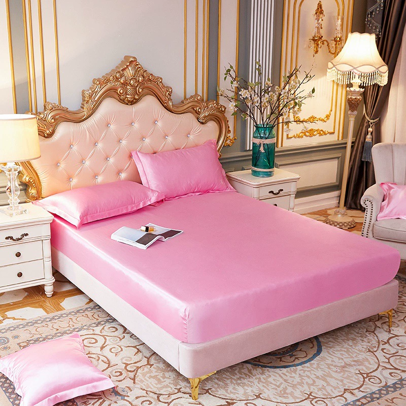 Оптовая продажа трансграничных комплектов постельного белья из искусственного шелка (простыни и натяжные простыни) различных размеров, однотонные, имитация шелка, три предмета, для свадебных номеров