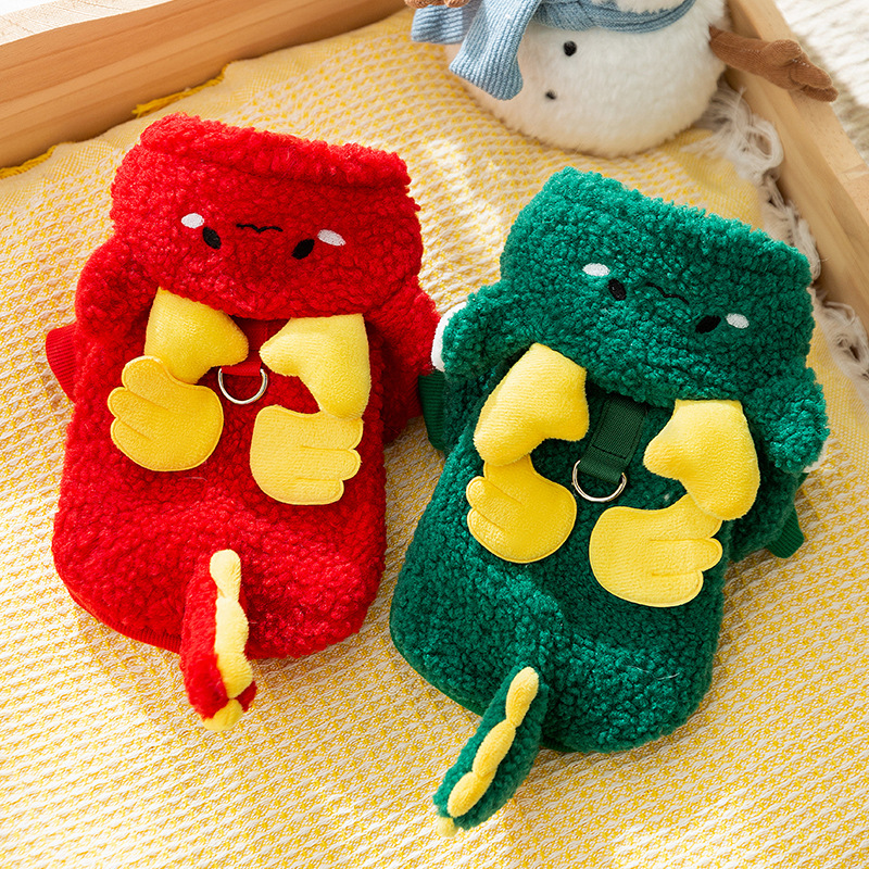 Otoño y invierno perros adorables elementos de danza de león encapuchados contrapeso chaqueta de terciopelo perros pequeños y medianos Teddy gato ropa de mascotas