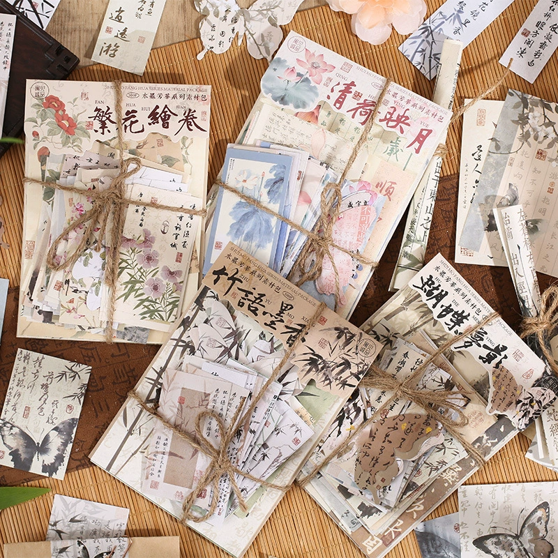 Серия Ink and Wash Китайский стиль Набор материалов Древний стиль каллиграфия Текст можно разорвать Береста бумага материал наклейка