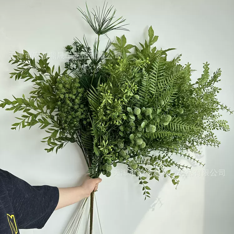 新款仿真花绿色深绿色墨绿色军绿色系叶挑高路引工程绿植装饰叶材