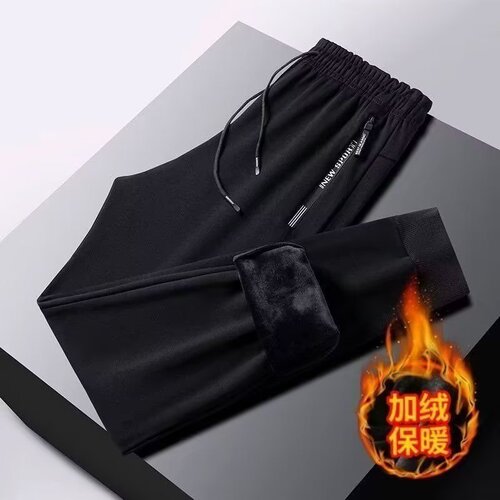 Men's Korean-style trendy pocket zipper winter lined sporty loose blue casual sweatpants with thin summer version
