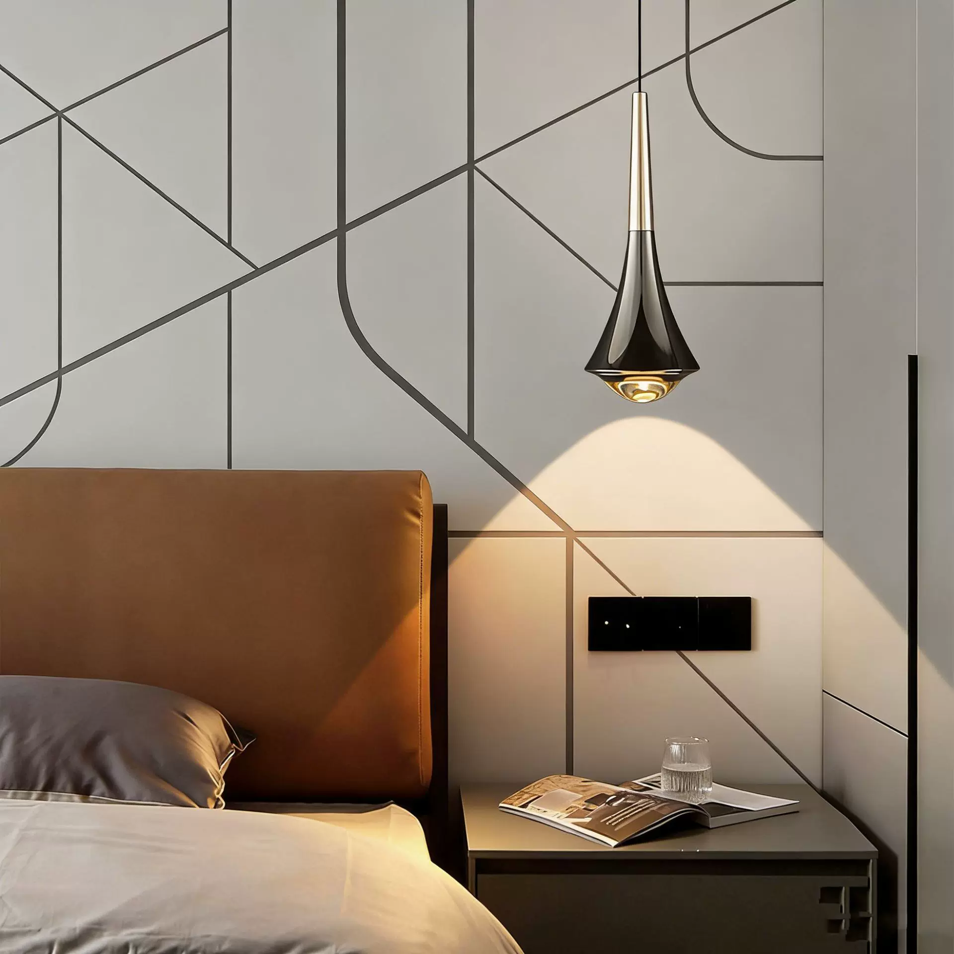 卧室床头长线小吊灯北欧创意水滴高级感吊灯玄关吧台餐厅单头灯具