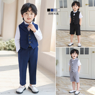 Children's Vest Set Spring and Summer Children's Performance Clothes Speech Boys Baby One Year Old Flower Children's Wedding Dress Strap Pants