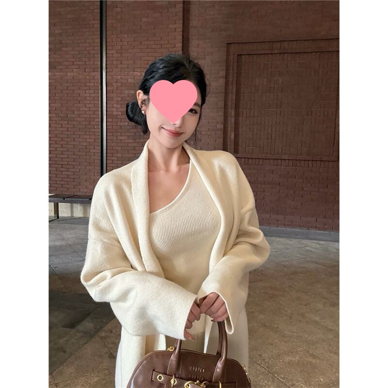 法式简约感毛衣套装女秋冬新款针织开衫背心高腰阔腿裤三件套|undefined
