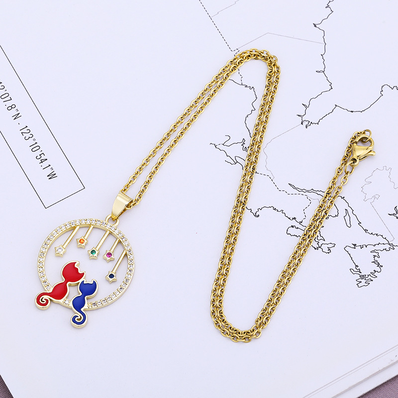 304 Stainless Steel Chain Material Wholesale Animal 304 Stainless Steel Copper 18K Gold Plated Zircon Necklace