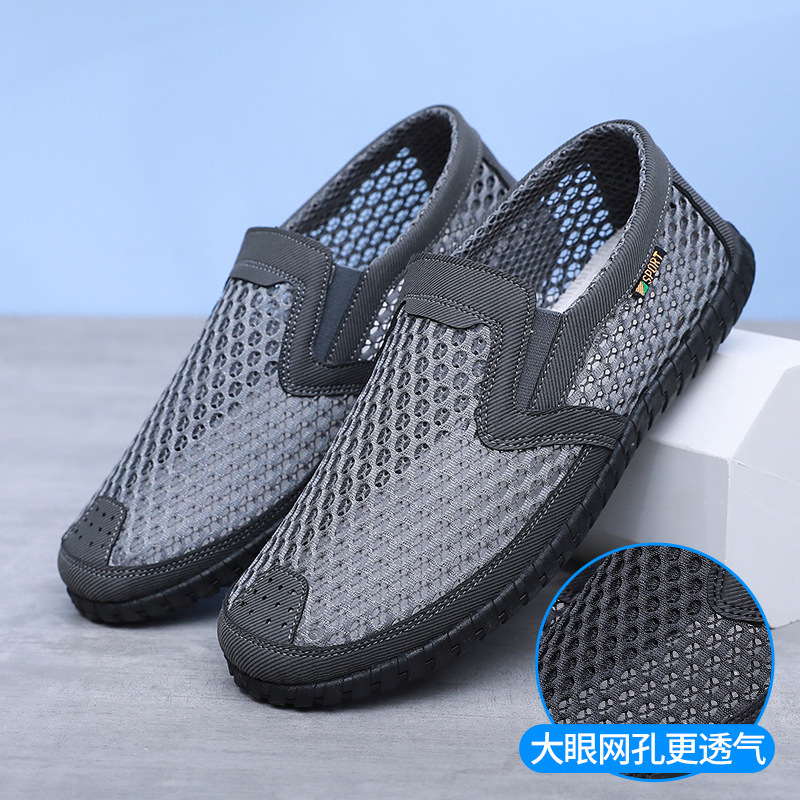 Summer Men's Old Beijing Cloth Shoes Casual Mesh Shoes Mesh Soft Sole Breathable Non-slip Middle-aged Dad Shoes Hollow Sandals