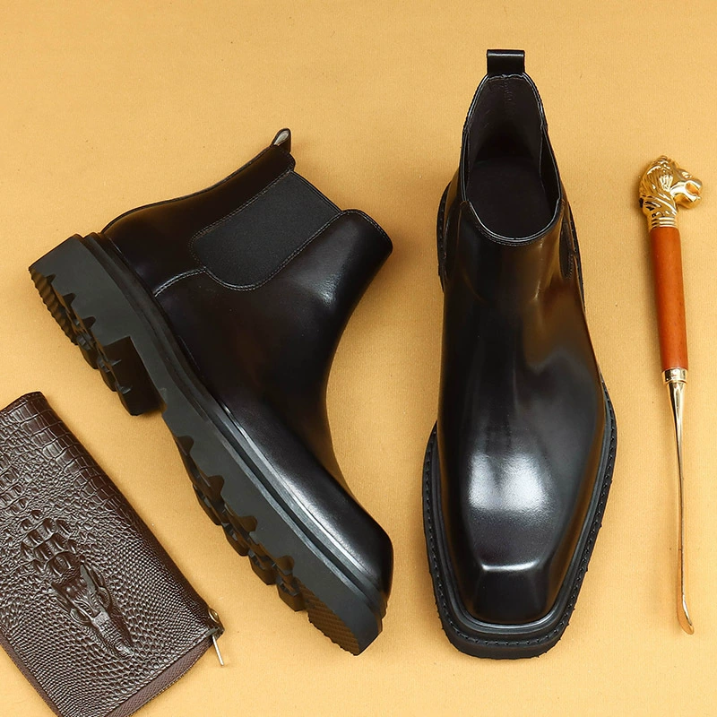[VIP для] зимой Челси мужские кожаные сапоги