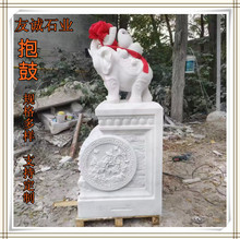 汉白玉精雕石鼓别墅大门门墩石如意纹莲花底座支持定制厂家直销