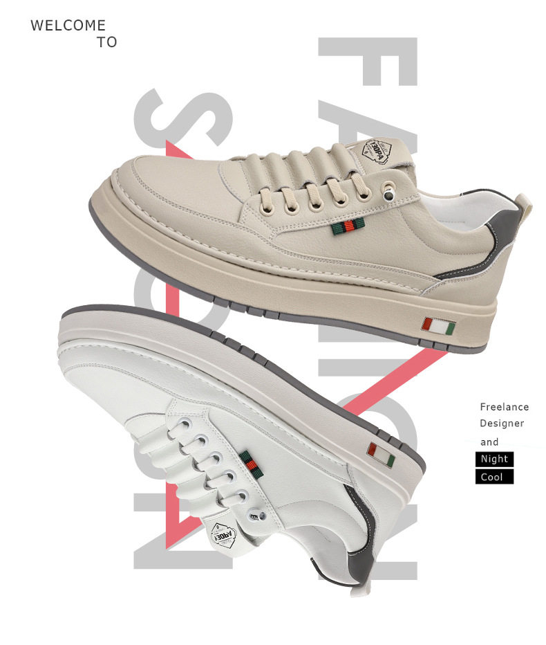 Giày da nam cổ thấp đế bằng, sneaker da bò mũi tròn phối dây thun, đế mềm thoáng khí — PZ7775 Màu nâu, PZ7775 màu be, PZ7775 màu trắng, PZ7775 màu đen chi tiết 7