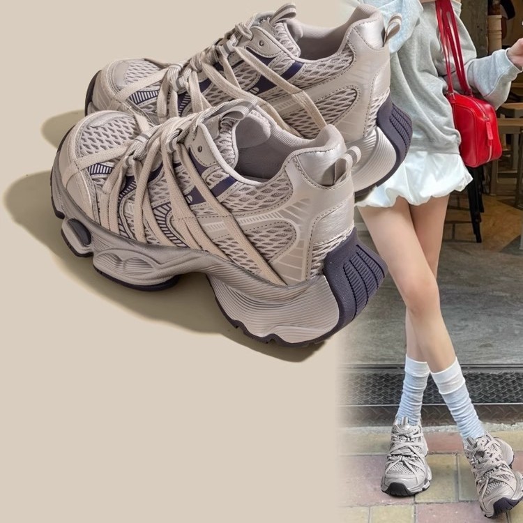 9cm Inner Height Increasing Dad Shoes for Women 2025 New Summer Strappy Mesh Breathable Thick-Soled Lightweight Casual Sports Shoes