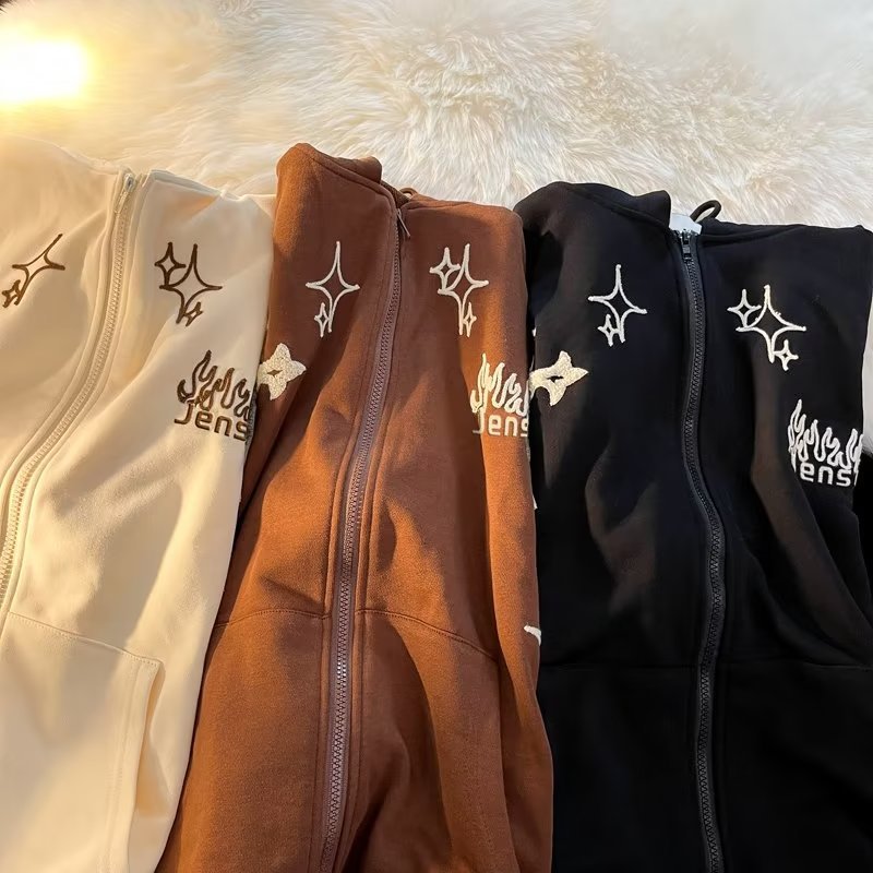 Men's Hooded Sweatshirt Embroidered Cross Flame Retro Jacket_voghion.com