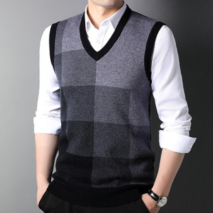 Puyuan Woolen Sweater Men's V-shaped Personalized Gradient Color Simple Sleeveless Knitted Woolen Sweater 24 Autumn New Korean Style