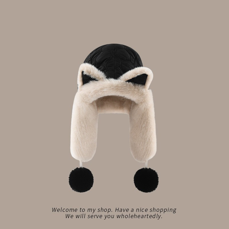 Bonita oreja de zorro, gorra de leifeng, gorra de invierno para mujeres, gorra de cabina caliente a prueba de viento y frío del noreste
