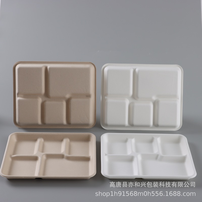 Disposable Multi-grid Dinner Plate Tableware Pulp Lunch Box Shallow Five-grid Tray Separator Plate Self-service Sushi Bagasse Dinner Plate