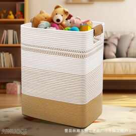 跨境棉绳编织脏衣篮方形棉被枕头储物篮客厅玩具零食筐杂物收纳筐
