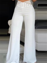 S 27081 Hollow Waistband Wide Leg Pants �ο��������ȿ�
