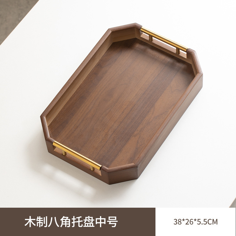 新しい中国風の竹金属八角形ハンドルトレイティートレイティーカップ収納トレイ家庭用ティーカップ配置トレイ|undefined