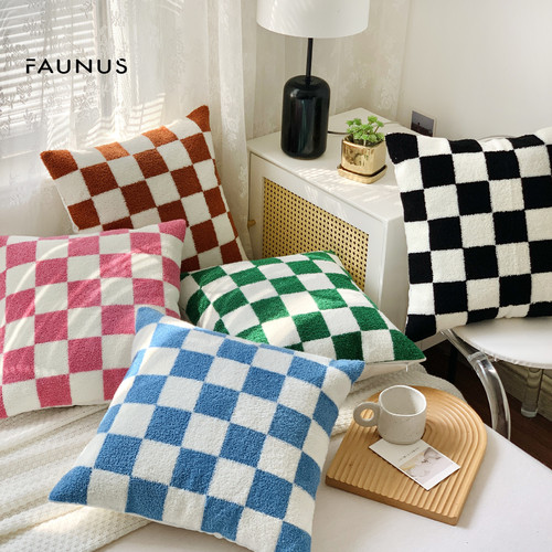 INS Xiaohongshu chessboard polka dot simple living room sofa embroidered bow pillow bedding decorative cushion