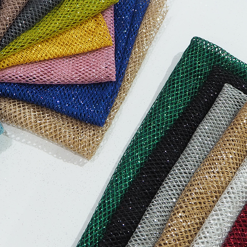 Inventario estampado diamante multicolor elástico gran rejilla polvo brillante tela de malla de ropa de mujer tela de malla de ropa infantil