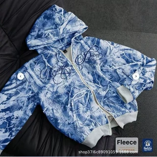 跨境爆款蓝满印加绒卫衣Fleece保暖美式复古宽松全拉链连帽外套