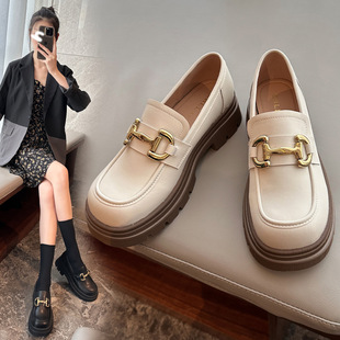 1998-11 Thick Bottom Loafers Retro Square Head One Pedal Small Leather Shoes Wide Foot Fat Foot plus size Women's Shoes 41-43