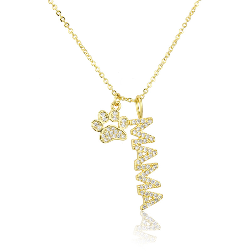 inlaid zirconium BABY MAMA cat claw pendant necklace
