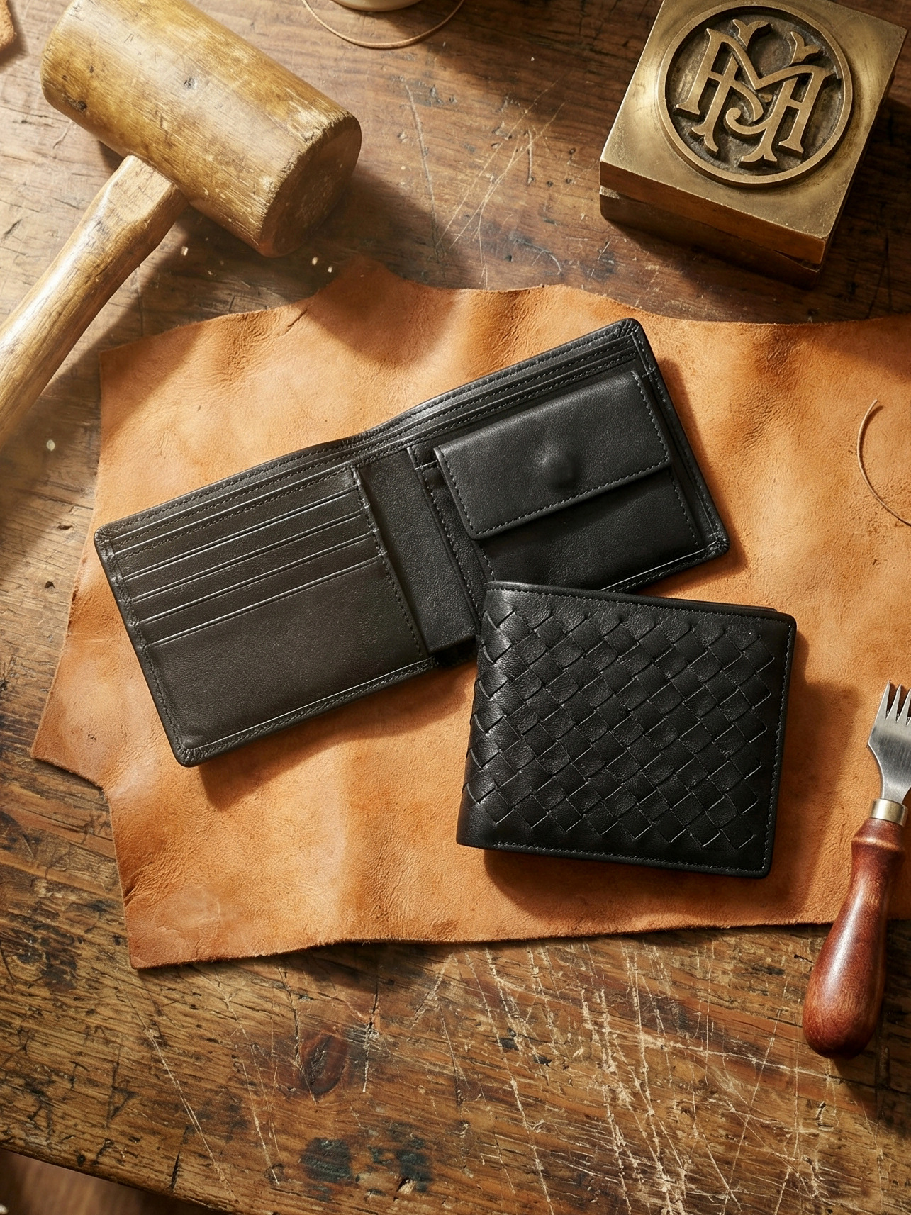 Woven leather short casual fashionable wallet