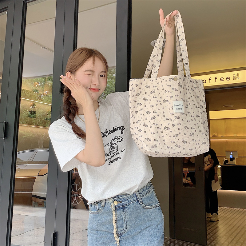 36251 Vintage floral canvas cosmetic bag, large-capacity handbag, women's single-shoulder crossbody bag, tote bag, underarm bag details Picture