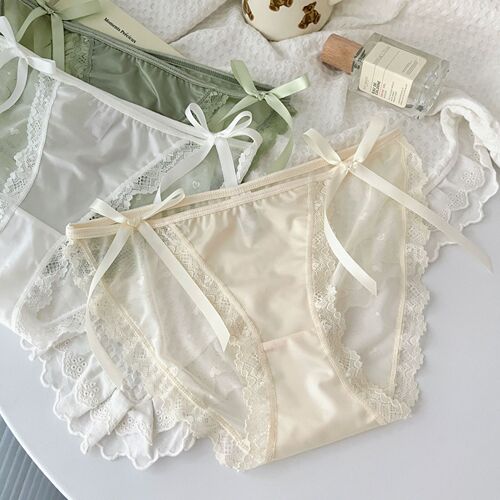 南巷清风~法式缎面女生纯欲蕾丝女士性感高叉内裤女新款无痕薄款