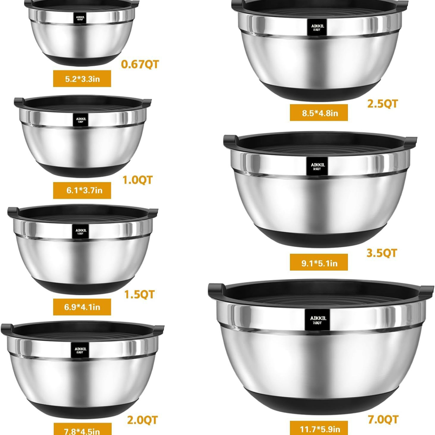 Tazón mezclador portátil para exterior/hornear, base de silicona, acero inoxidable, negro